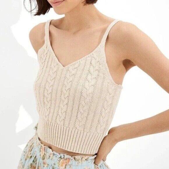 American Eagle Outfitters Tops - American Eagle Outfitters Cream Cable Knit Tank Top